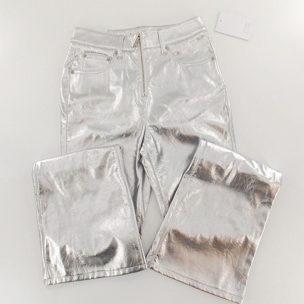 NWT Love Fire Pants Metallic Silver Flare Leg Streetwear Womens Size 3 Silver
